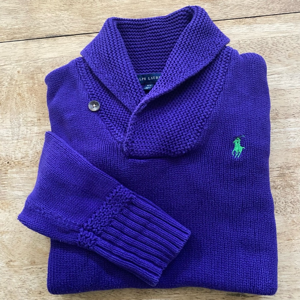 Polo Ralph Lauren Women’s Sz Medium Purple Knit Shawl Neck‎ Sweater